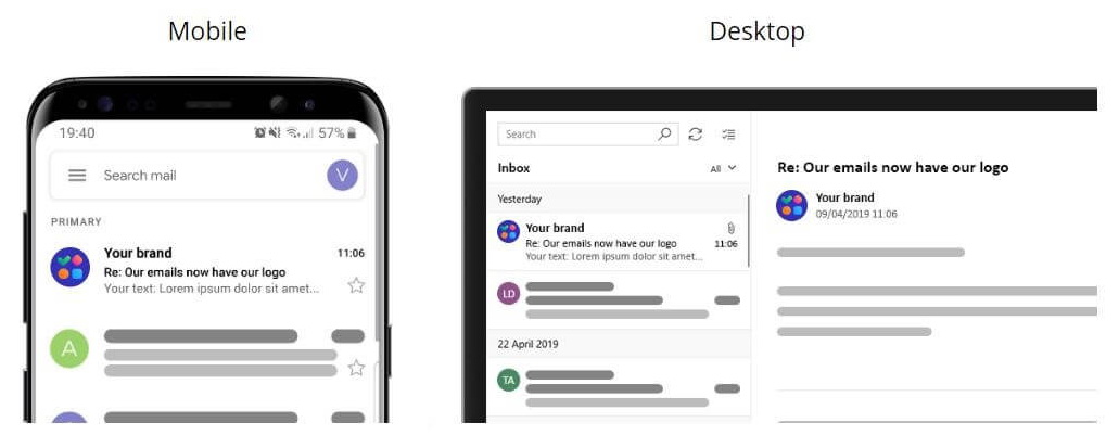 Example of how the brand logo is seen with the BIMI.