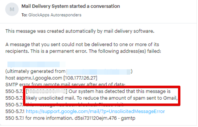 Sсreenshot of a bounced email from Gmail
