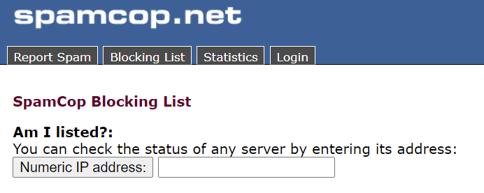 IP blacklist check at SpamCop