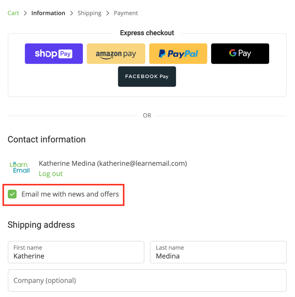 Product purchase email opt-in example