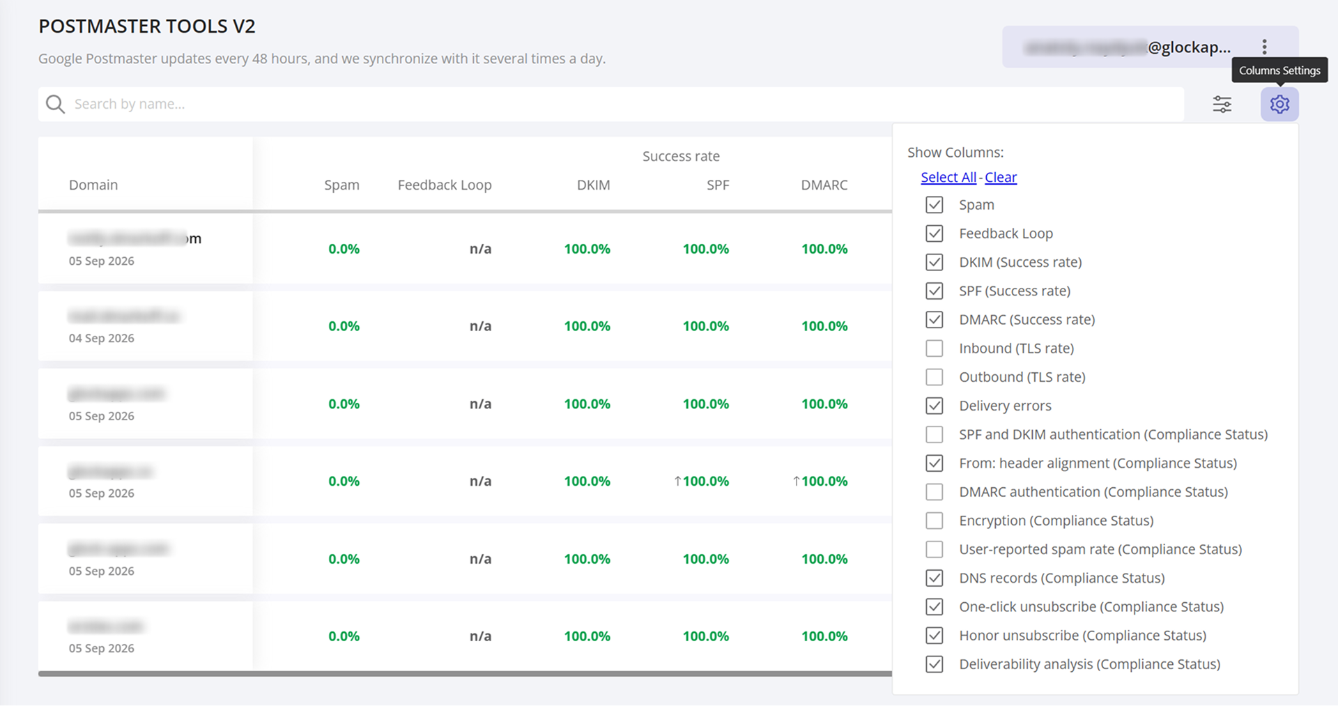 GlockApps Postmaster Tool V2: Aggregate Dashboard Settings