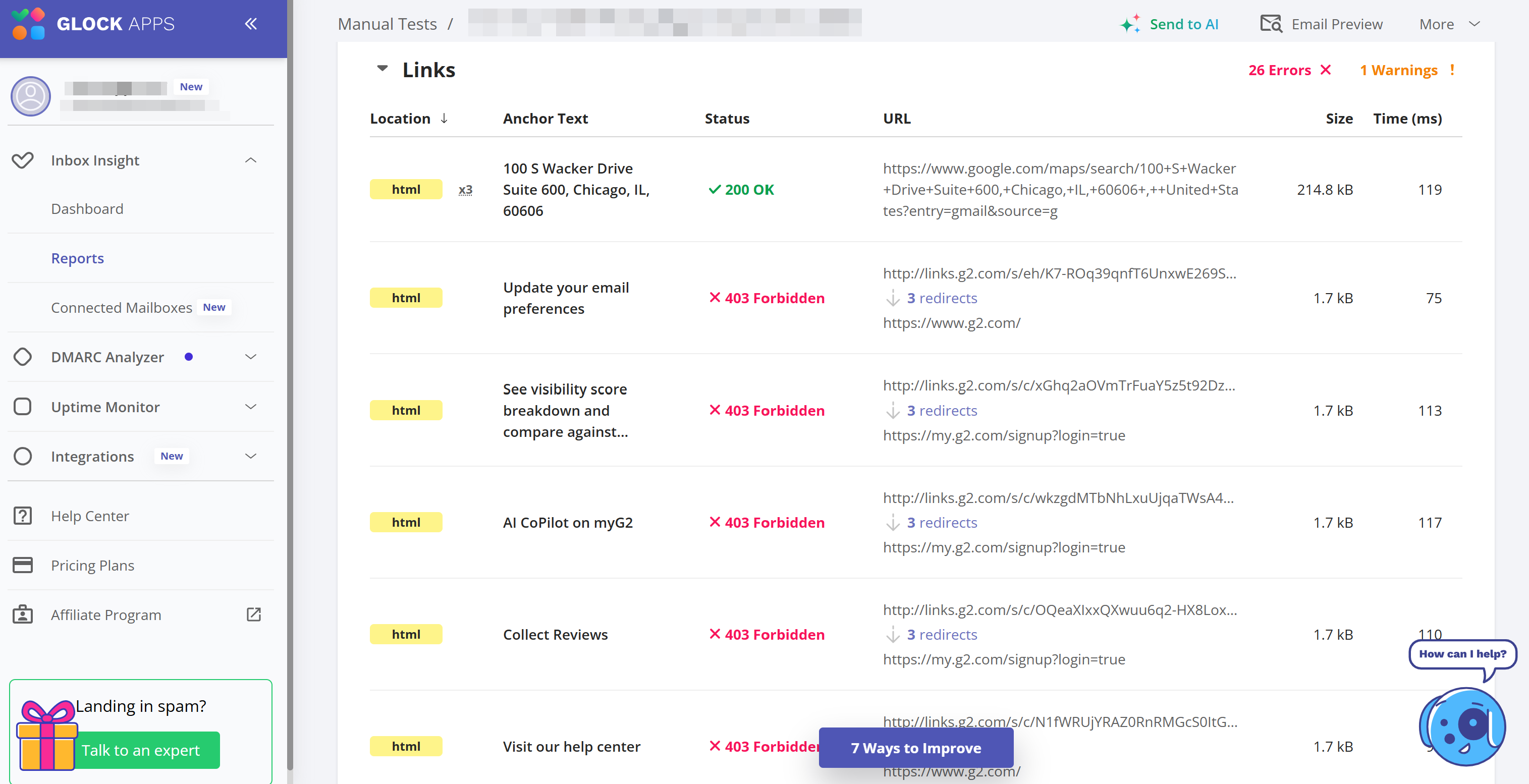 GlockApps Content Analysis: Links